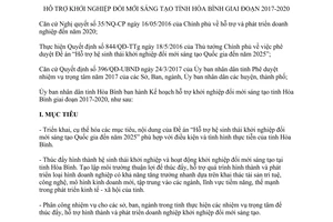 Kế hoạch 67/KH-UBND 2017 hỗ trợ khởi nghiệp đổi mới sáng tạo tỉnh Hòa Bình