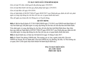 Quyết định 22/2017/QĐ-UBND bãi bỏ 37/2013/QĐ-UBND cung cấp thông tin cho báo chí  Bình Định