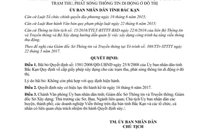 Quyết định 14/2017/QĐ-UBND bãi bỏ 1581/2008/QĐ-UBND giấy phép trạm phát sóng di động Bắc Kạn
