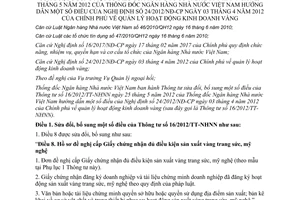 Thông tư 03/2017/TT-NHNN sửa đổi Thông tư 16/2012/TT-NHNN hướng dẫn quản lý kinh doanh vàng