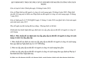 Nghị định 70/2017/NĐ-CP mức trợ cấp phụ cấp ưu đãi người có công với cách mạng