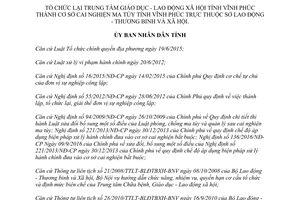 Quyết định 15/2017/QĐ-UBND tổ chức Trung tâm Giáo dục Lao động thành Cơ sở cai nghiện Vĩnh Phúc