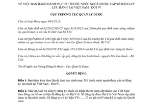 Quyết định 210/QĐ-QLD 2017 danh mục 281 thuốc nước ngoài cấp số đăng ký lưu hành Đợt 97