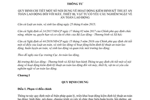 Thông tư 16/2017/TT-BLĐTBXH kiểm định lao động máy thiết bị vật tư có yêu cầu nghiêm ngặt