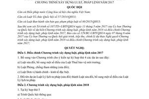 Nghị quyết 34/2017/QH14 Chương trình xây dựng luật pháp lệnh điều chỉnh 2017 2018