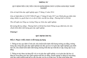 Thông tư 15/2017/TT-BLĐTBXH tiêu chí tiêu chuẩn kiểm định chất lượng giáo dục nghề nghiệp