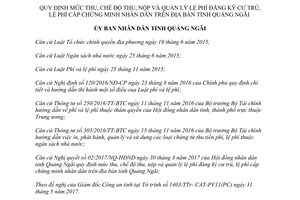 Quyết định 39/2017/QĐ-UBND lệ phí đăng ký cư trú cấp chứng minh nhân dân Quảng Ngãi