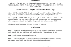 Quyết định 847/QĐ-LĐTBXH 2017 công bố thủ tục hành chính mới lĩnh vực trẻ em