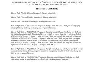 Quyết định 846/QĐ-TTg 2017 danh mục dịch vụ trực tuyến mức độ 3 4 tại bộ ngành địa phương