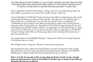 Thông tư 15/2017/TT-BGDĐT sửa đổi Quy định chế độ làm việc đối với giáo viên phổ thông