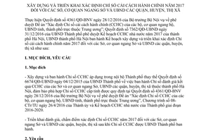 Kế hoạch 138/KH-UBND 2017 xây dựng và triển khai xác định Chỉ số cải cách hành chính Hà Nội