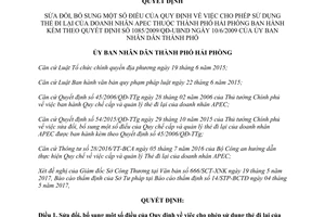 Quyết định 1494/2017/QĐ-UBND sửa đổi 1085/2009/QĐ-UBND thẻ đi lại doanh nhân APEC Hải Phòng