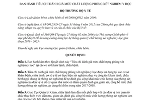 Quyết định 2429/QĐ-BYT 2017 Tiêu chí đánh giá mức chất lượng phòng xét nghiệm y học