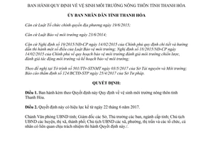 Quyết định 1988/2017/QĐ-UBND Quy định về vệ sinh môi trường nông thôn Thanh Hóa