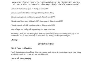 Quyết định 20/2017/QĐ-TTg hoạt động chương trình dự án tài chính vi mô tổ chức chính trị