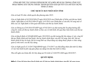 Quyết định 1012/QĐ-UBND 2017 công bố thủ tục hành chính thuộc thẩm quyền Sở Xây dựng Cà Mau