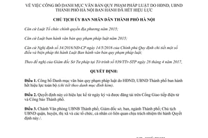 Quyết định 3585/QĐ-UBND 2017 Danh mục văn bản quy phạm hết hiệu lực Hội đồng Ủy ban Hà Nội