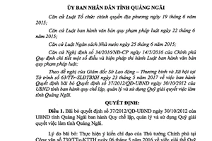 Quyết định 41/2017/QĐ-UBND bãi bỏ 37/2012/QĐ-UBND Quỹ giải quyết việc làm Quảng Ngãi