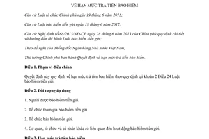 Quyết định 21/2017/QĐ-TTg hạn mức trả tiền bảo hiểm