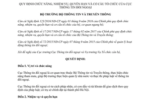 Quyết định 939/QĐ-BTTTT 2017 chức năng nhiệm vụ quyền hạn cơ cấu Cục Thông tin đối ngoại