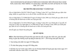Quyết định 2071/QĐ-BGDĐT 2017 khung kế hoạch thời gian năm học 2017 2018