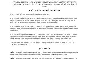 Quyết định 1077/QĐ-UBND 2017 thủ tục hành chính Sở Lao động Thương binh Xã hội Cà Mau