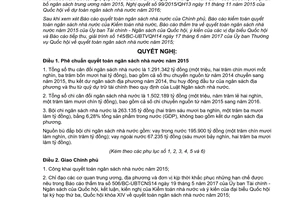 Nghị quyết 37/2017/QH14 phê chuẩn quyết toán ngân sách nhà nước 2015