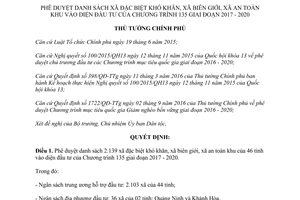 Quyết định 900/QĐ-TTg 2017 phê duyệt danh sách xã vào diện đầu tư của Chương trình 135