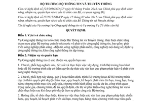 Quyết định 959/QĐ-BTTTT 2017 quy định cơ cấu tổ chức của Vụ Công nghệ thông tin