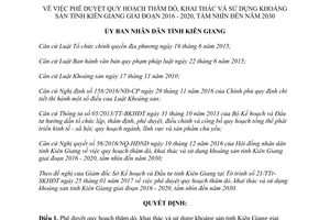 Quyết định 20/2017/QĐ-UBND phê duyệt quy hoạch thăm dò khai thác khoáng sản Kiên Giang