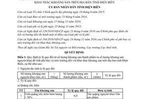 Quyết định 553/QĐ-UBND 2017 quy đổi khoáng sản thành phẩm tính phí bảo vệ môi trường Điện Biên