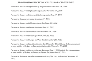 Decree 74/2017/ND-CP provisions for specific policies on Hoa Lac hitech park