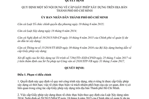 Quyết định 26/2017/QĐ-UBND quy định cấp Giấy phép xây dựng Hồ Chí Minh