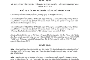 Quyết định 3183/QĐ-UBND 2017 tiêu chuẩn Xã đạt chuẩn văn hóa văn minh đô thị Hồ Chí Minh