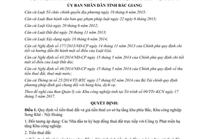 Quyết định 21/2017/QĐ-UBND tiền thuê đất cơ sở hạ tầng Khu công nghiệp Song Khê Bắc Giang