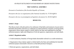 Resolution 42/2017/QH14 pilot settlement bad debts credit institutions