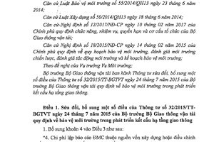 Thông tư 20/2017/TT-BGTVT sửa đổi 32/2015/TT-BGTVT bảo vệ môi trường phát triển giao thông