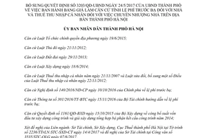 Quyết định 3704/QĐ-UBND 2017 bổ sung 3203/QĐ-UBND Bảng giá lệ phí trước bạ nhà thuế Hà Nội