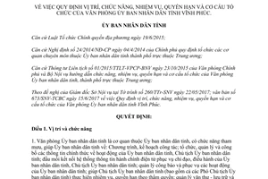 Quyết định 19/2017/QĐ-UBND chức năng nhiệm vụ quyền hạn cơ cấu Văn phòng Ủy ban Vĩnh Phúc