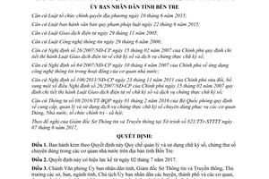 Quyết định 31/2017/QĐ-UBND chữ ký số chứng thư số chuyên dùng trong cơ quan nhà nước Bến Tre