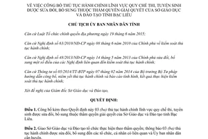 Quyết định 1057/QĐ-UBND 2017 thủ tục hành chính Sở Giáo dục Bạc Liêu