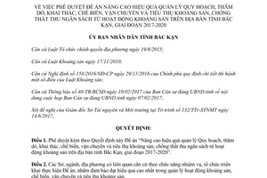 Quyết định 867/QĐ-UBND 2017 Nâng cao hiệu quả Quy hoạch thăm dò khai thác khoáng sản Bắc Kạn