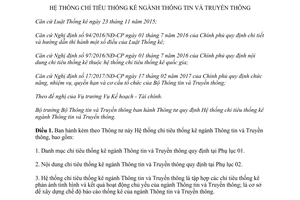 Thông tư 15/2017/TT-BTTTT quy định Hệ thống chỉ tiêu thống kê ngành Thông tin và Truyền thông