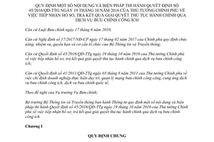 Thông tư 17/2017/TT-BTTTT biện pháp thi hành 45/2016/QĐ-TTg tiếp nhận hồ sơ trả kết quả