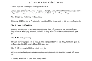 Thông tư 07/2017/TT-BTTTT quy định Mã bưu chính quốc gia