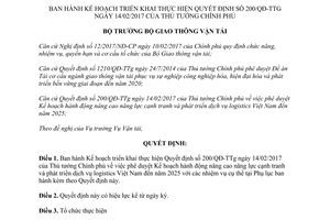Quyết định 1841/QĐ-BGTVT 2017 Kế hoạch thực hiện Quyết định 200/QĐ-TTg
