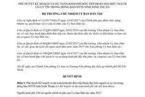 Quyết định 350/QĐ-UBDT 2017 đón tiếp Đoàn đại biểu người có uy tín dân tộc thiểu số Ninh Thuận