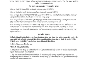 Quyết định 18/2017/QĐ-UBND thực hiện nếp sống văn minh trong việc cưới việc tang lễ hội Hòa Bình