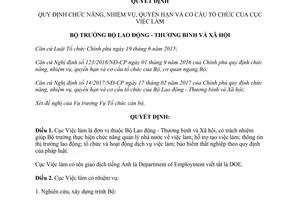 Quyết định 996/QĐ-LĐTBXH 2017 chức năng nhiệm vụ quyền hạn cơ cấu Cục Việc làm