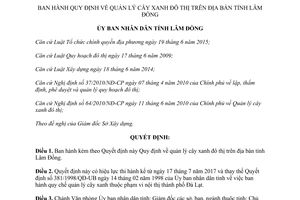 Quyết định 39/2017/QĐ-UBND Quy định quản lý cây xanh đô thị tỉnh Lâm Đồng